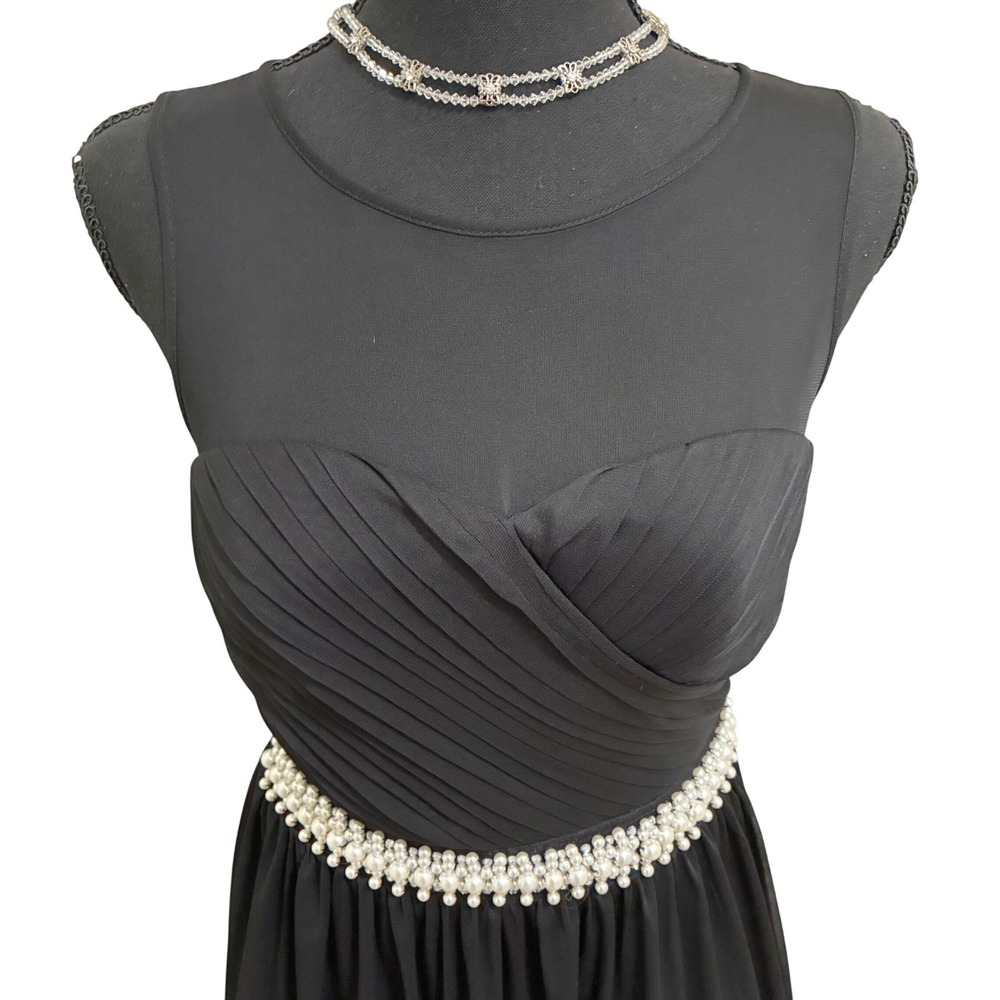 Speechless Mini Dress Black Mesh Pearl Waist Size 5 Cocktail Graduation Hoco - Picture 4 of 14